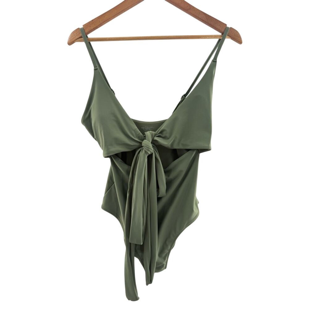 Aerie Full Coverage Wrap Tie Front One Piece Swimsuit Olive Fun Size Medium - Picture 2 of 13